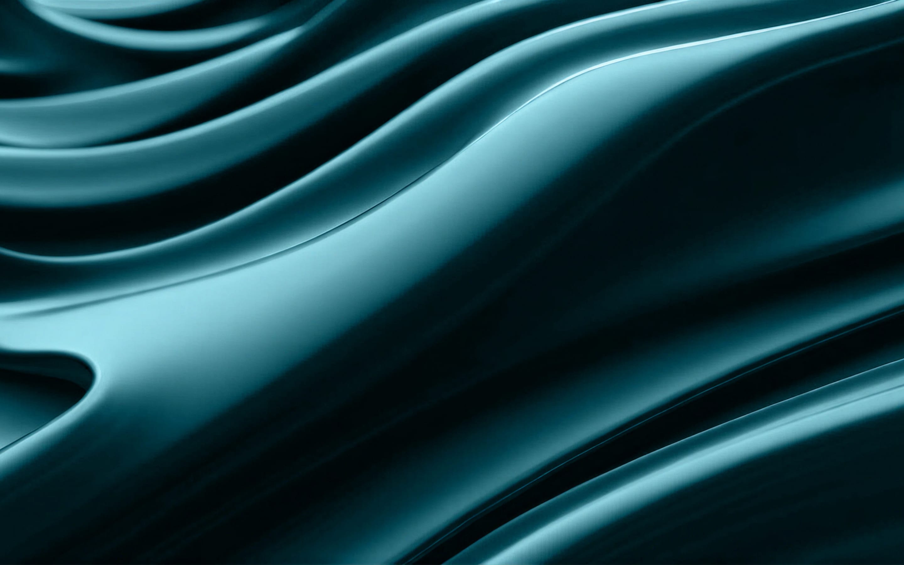 Abstract dark teal 3D render of smooth flowing glossy waves