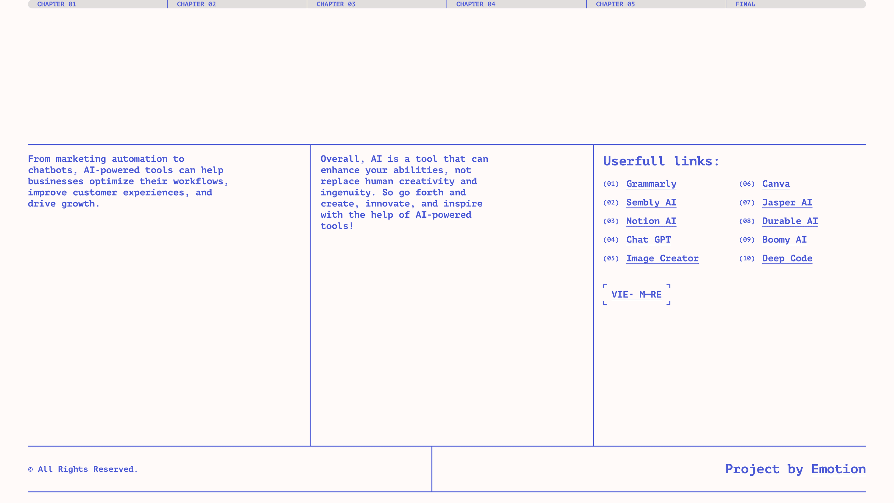 Site footer with useful links to Grammarly, Chat GPT and other services