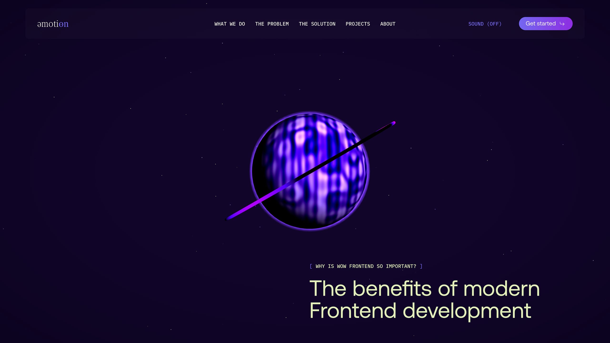 A ringed 3D planet introducing the benefits of modern frontend development