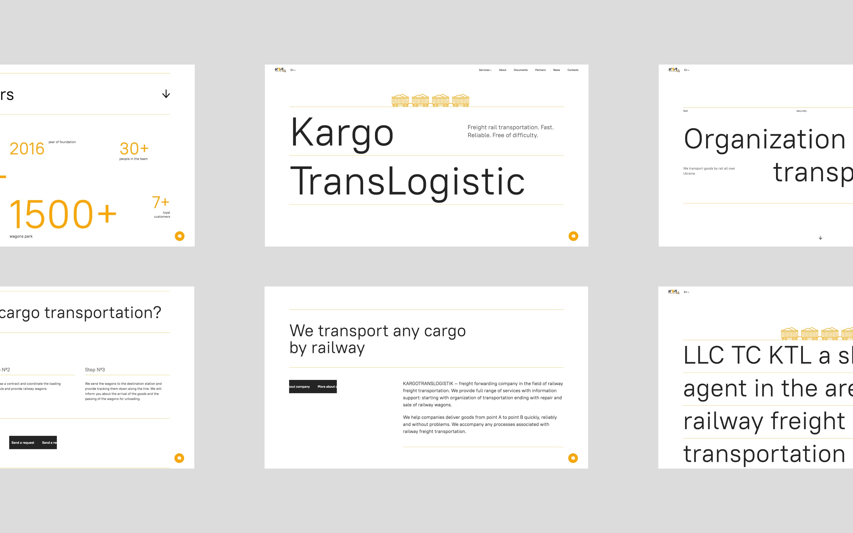 Grid of rail freight site screens laid out on gray