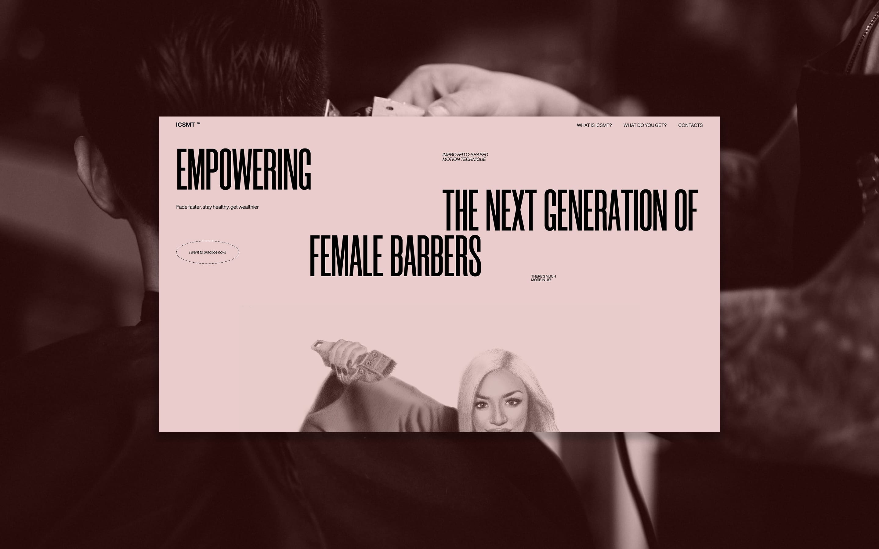 ICSMT landing hero proclaiming the next generation of female barbers